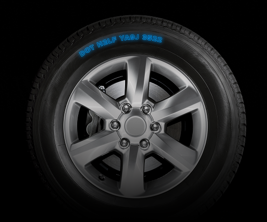 Tire with DOT highlighted