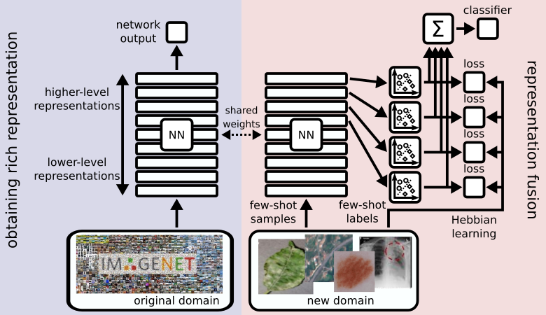 cross-domain hebbian ensemble few-shot learning