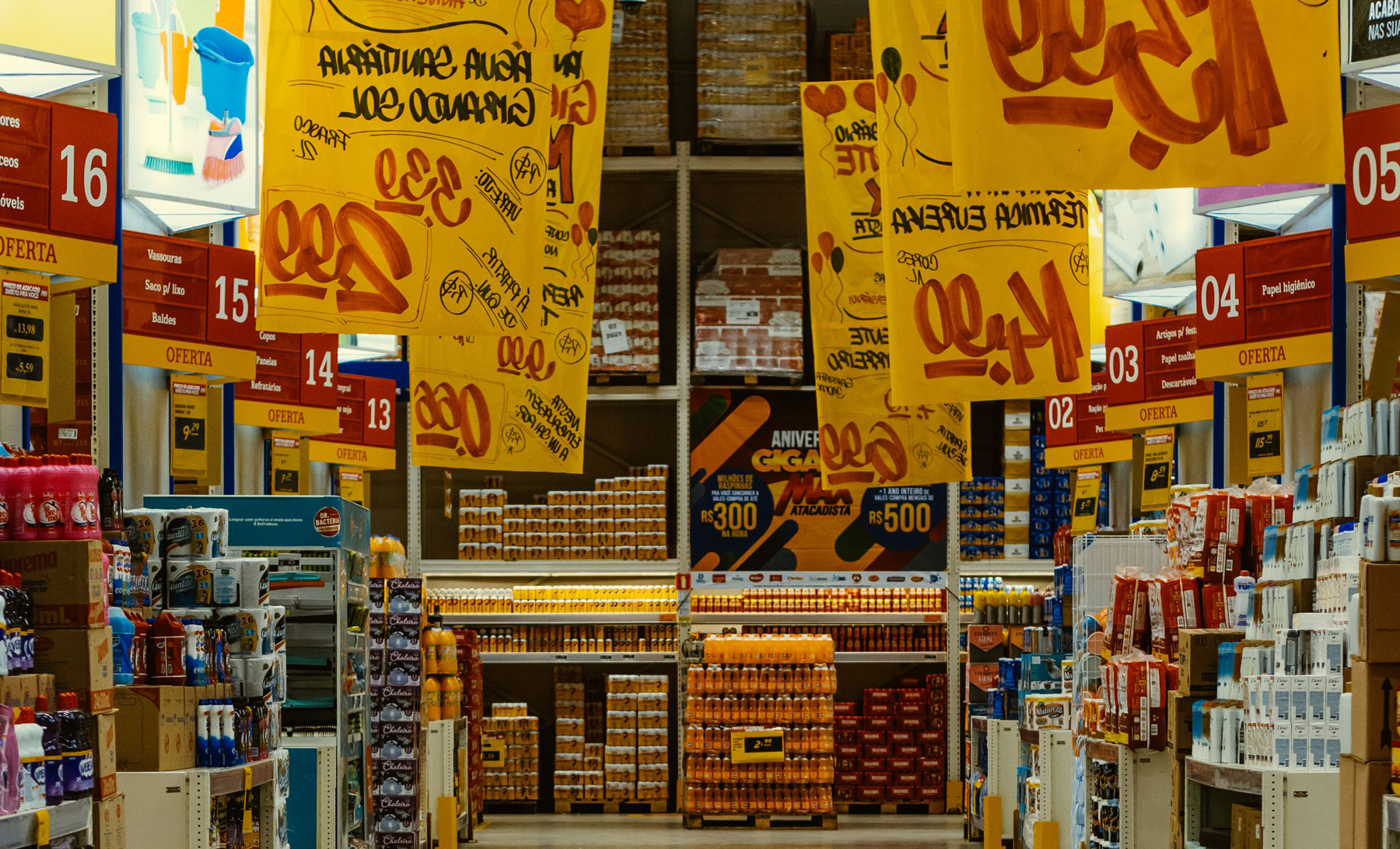 Supermarket aisle with promotions