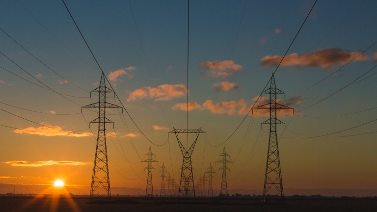 power grid at sunset