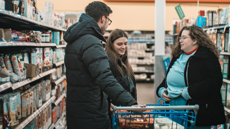 Young shoppers in a grocery store