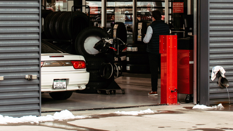 technician in a tire repair shop