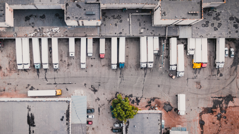 trucks in a logistic yard