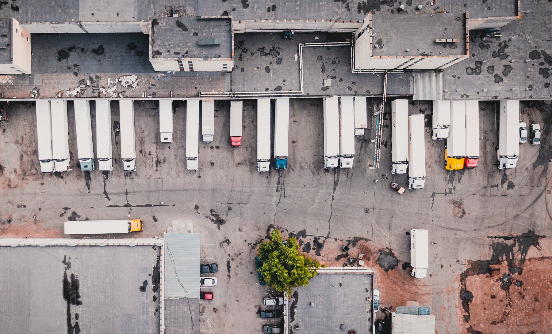 trucks in a logistic yard