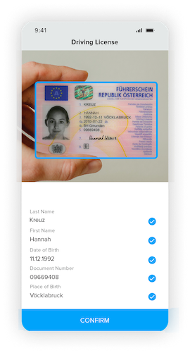 driving license scanned with a smartphone