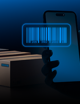Barcode highlighted in on a package after been scanned with a smartphone