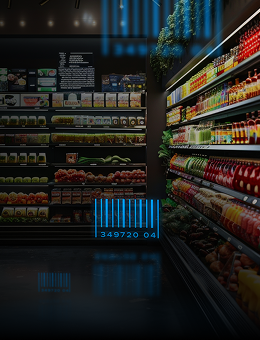 Barcode highlighted in a supermarket aisle