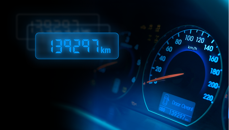 Odometer with the number of km highlighted