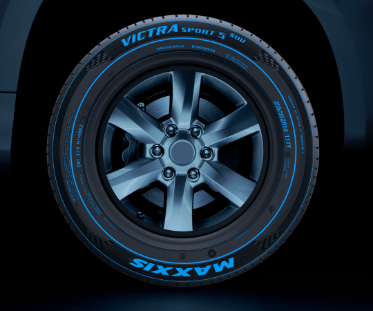 A tire showing tire information