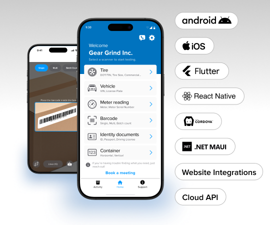2 smartphones showing the Anyline barcode scanner integrations
