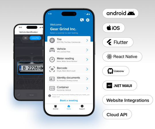 2 smartphones showing the Anyline license plate scanner integrations