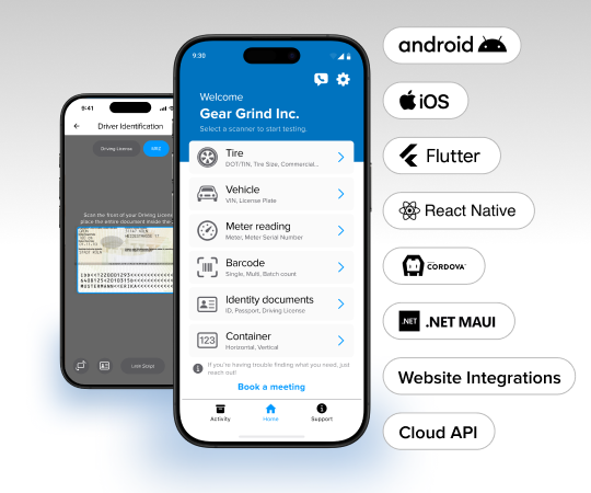 2 smartphones showing the Anyline mrz scanner integrations