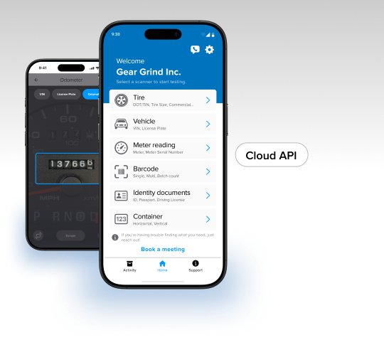 2 smartphones showing the Anyline odometer scanner integrations