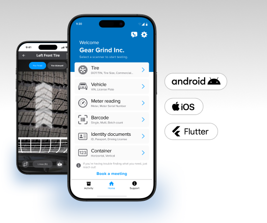 2 smartphones showing the Anyline tire tread scanner integrations