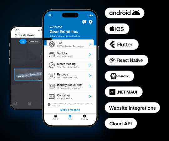 2 smartphones showing the Anyline vehicle data scanner integrations