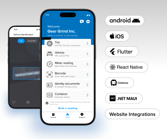 2 smartphones showing the Anyline VIN scanner integrations